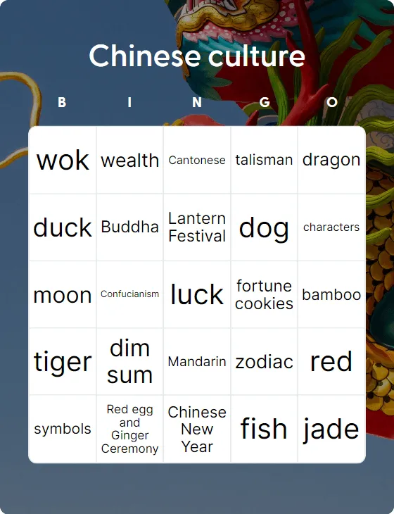 Chinese culture bingo