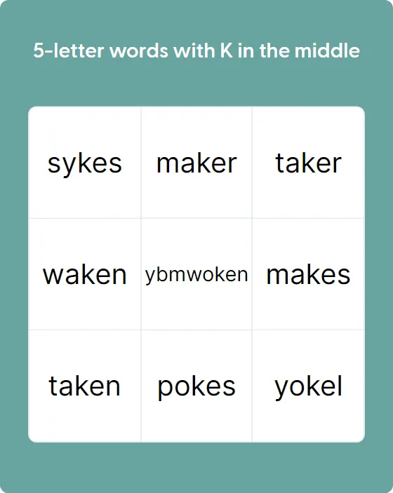 5-letter words with K in the middle