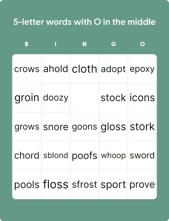 5-letter words with O in the middle