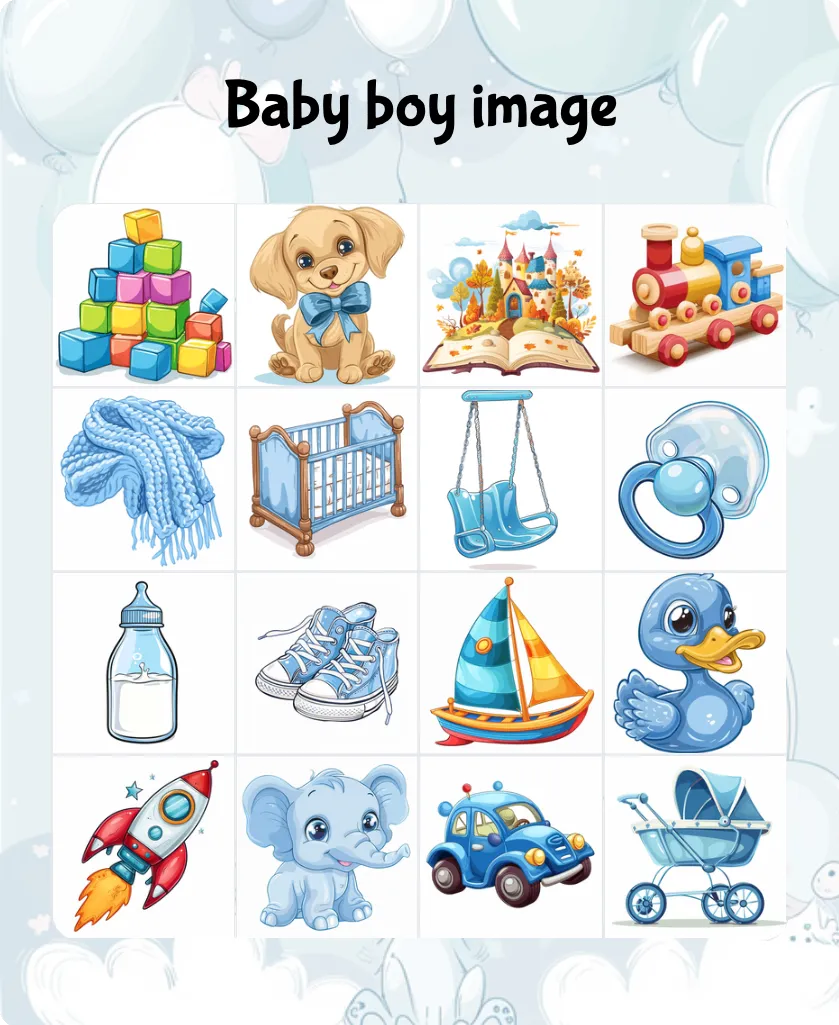 Baby boy image bingo card template