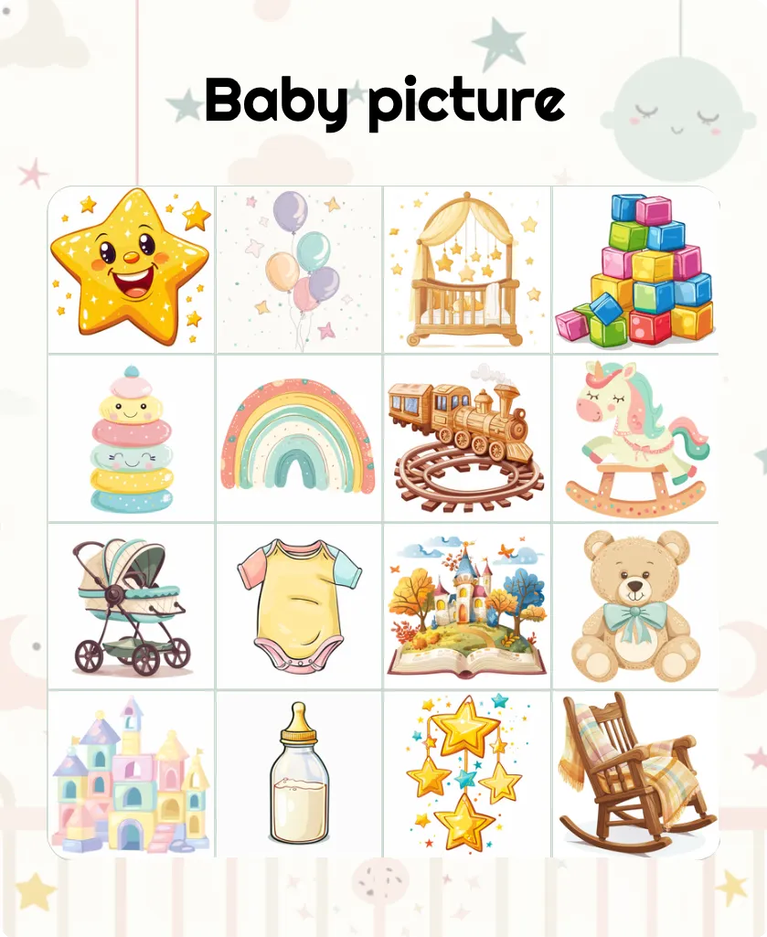 Baby picture bingo card template