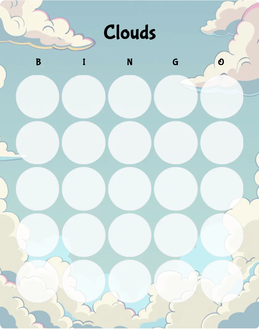 Clouds blank bingo card template