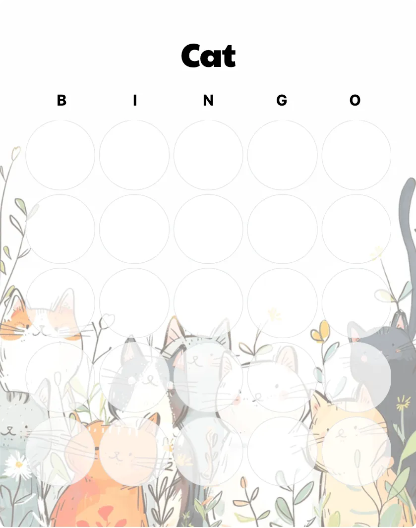 Cat blank bingo card template