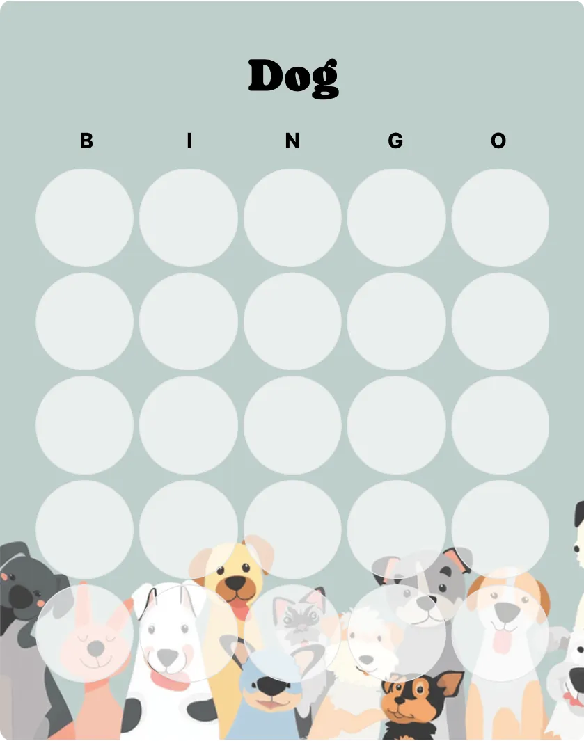 Dog blank bingo card template