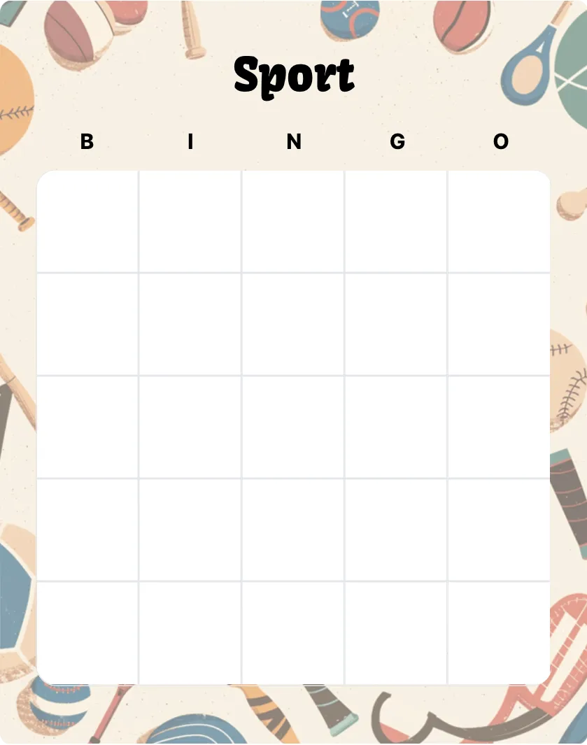 Sport blank bingo card template