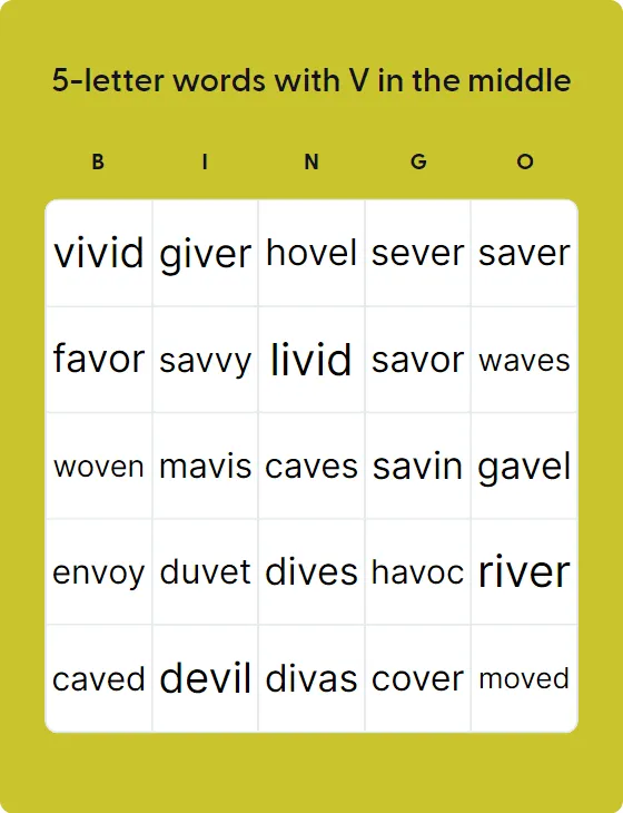 5-letter words with V in the middle 5-letter words with V in the middle
