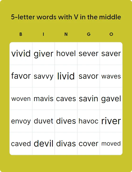 5-letter words with V in the middle
