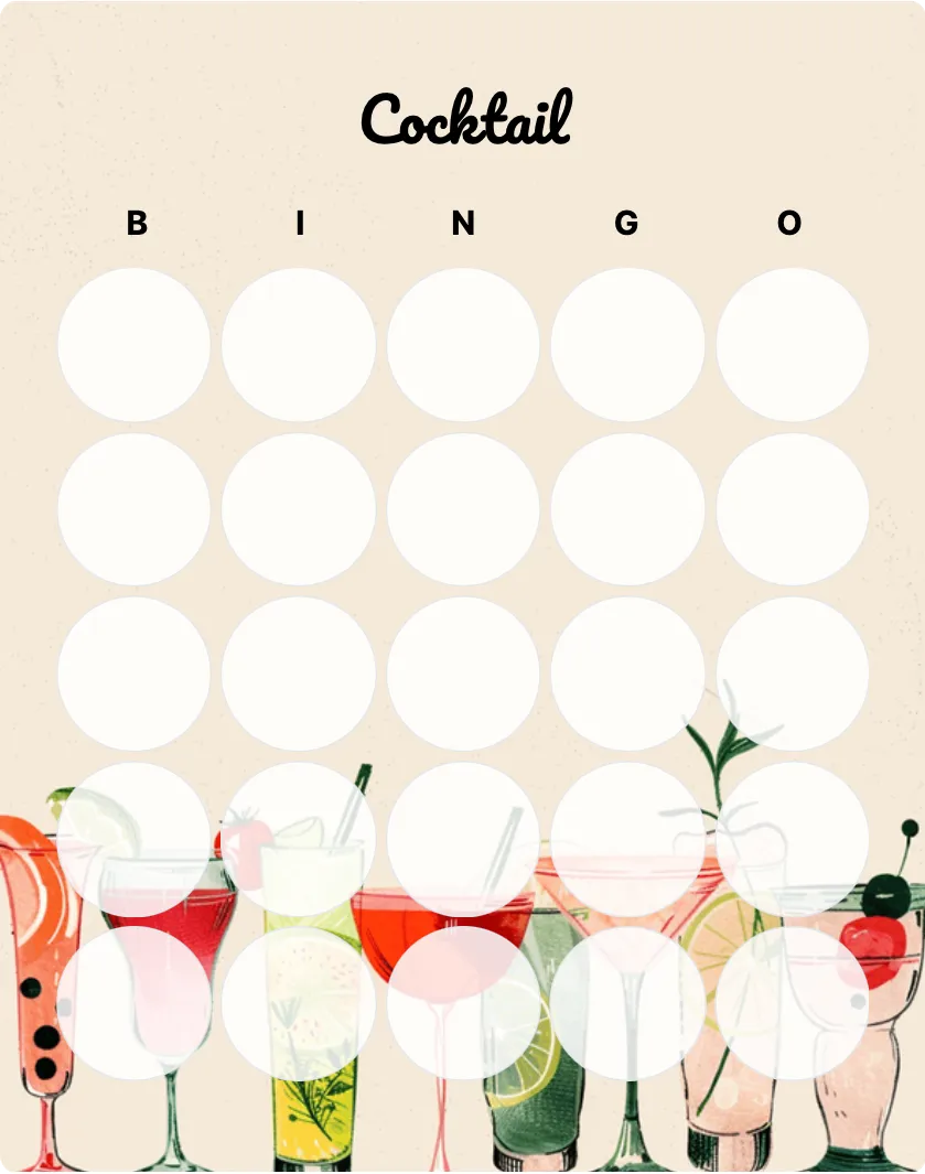 Cocktail blank bingo card template