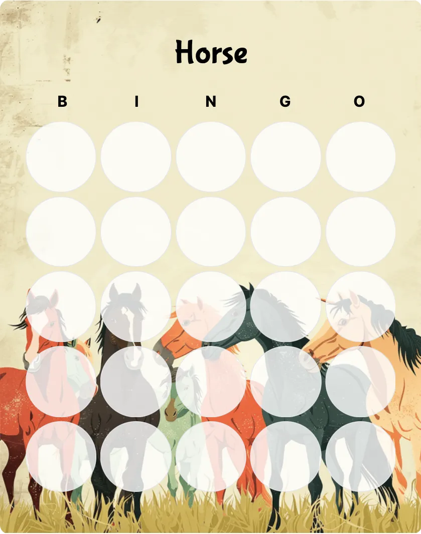 Horse blank bingo card template