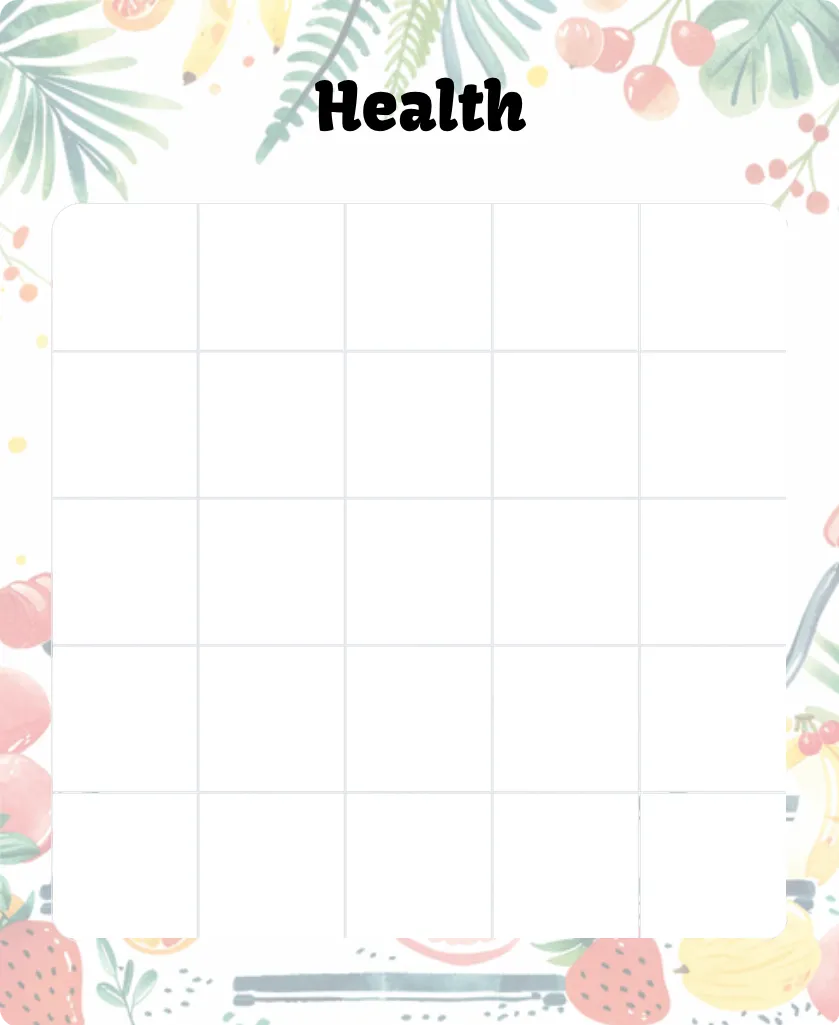 Health blank bingo card template