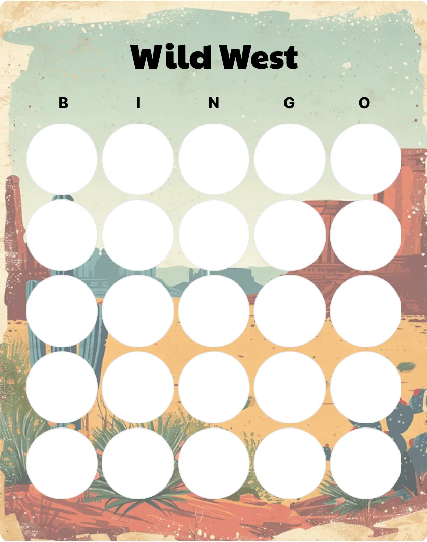 Wild West blank bingo card template