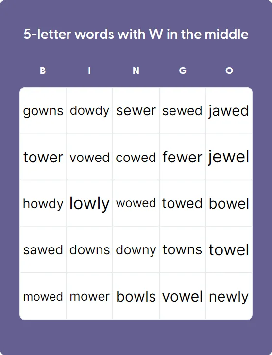 5-letter words with W in the middle