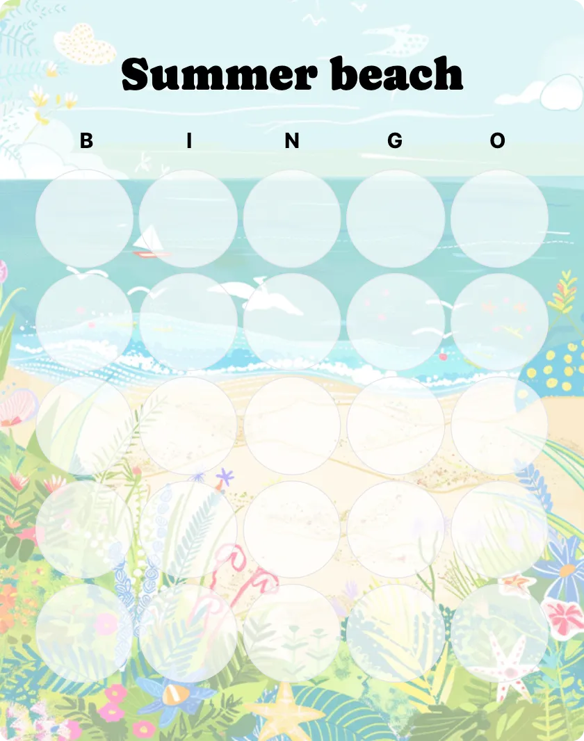 Summer beach blank bingo card template