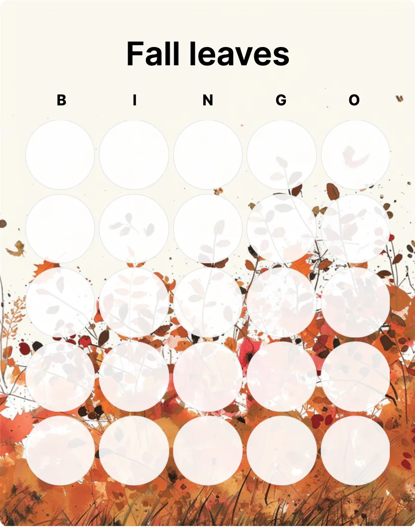 Fall leaves bingo card template