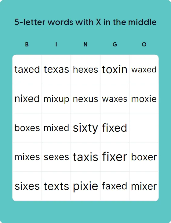 5-letter words with X in the middle