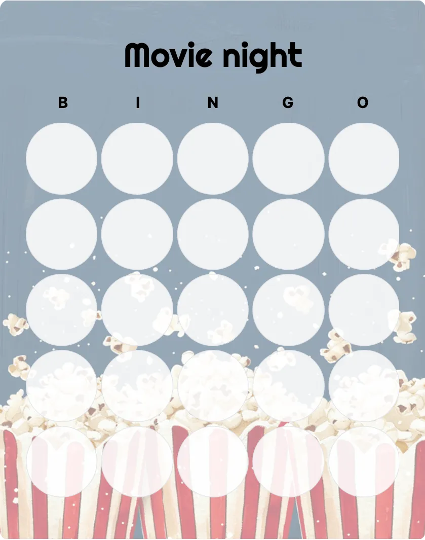 Movie night blank bingo card template