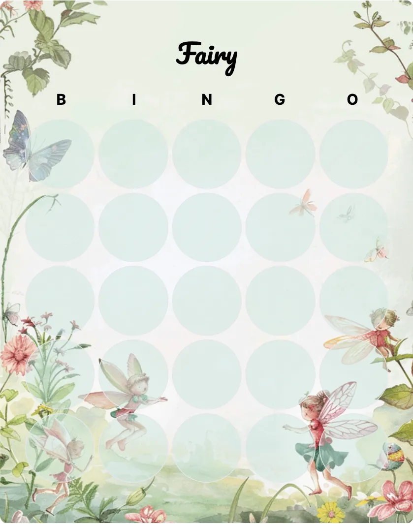 Fairy blank bingo card template