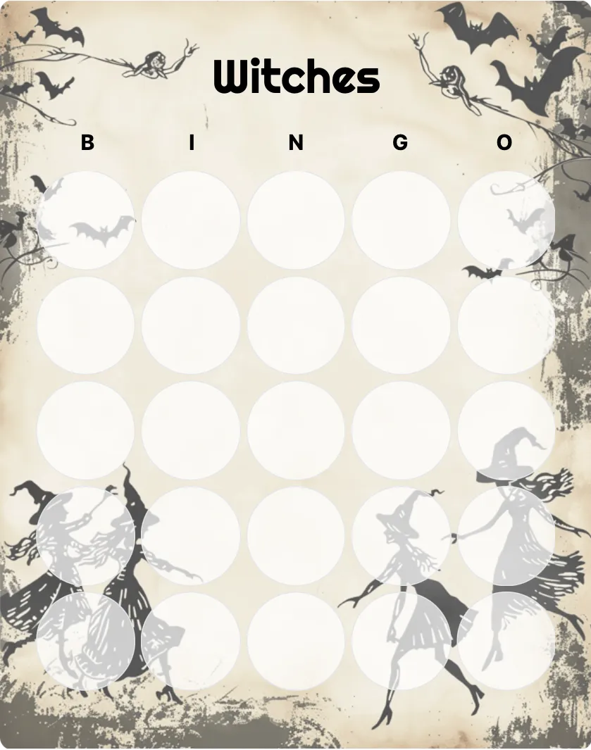 Witches blank bingo card template