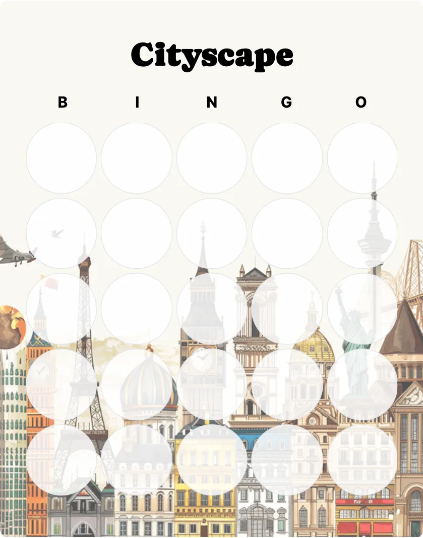 Cityscape blank bingo card template