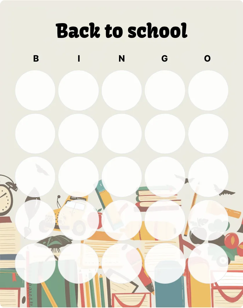 Back to school bingo card template