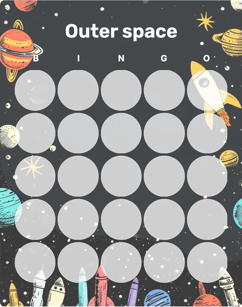 Outer space bingo card template
