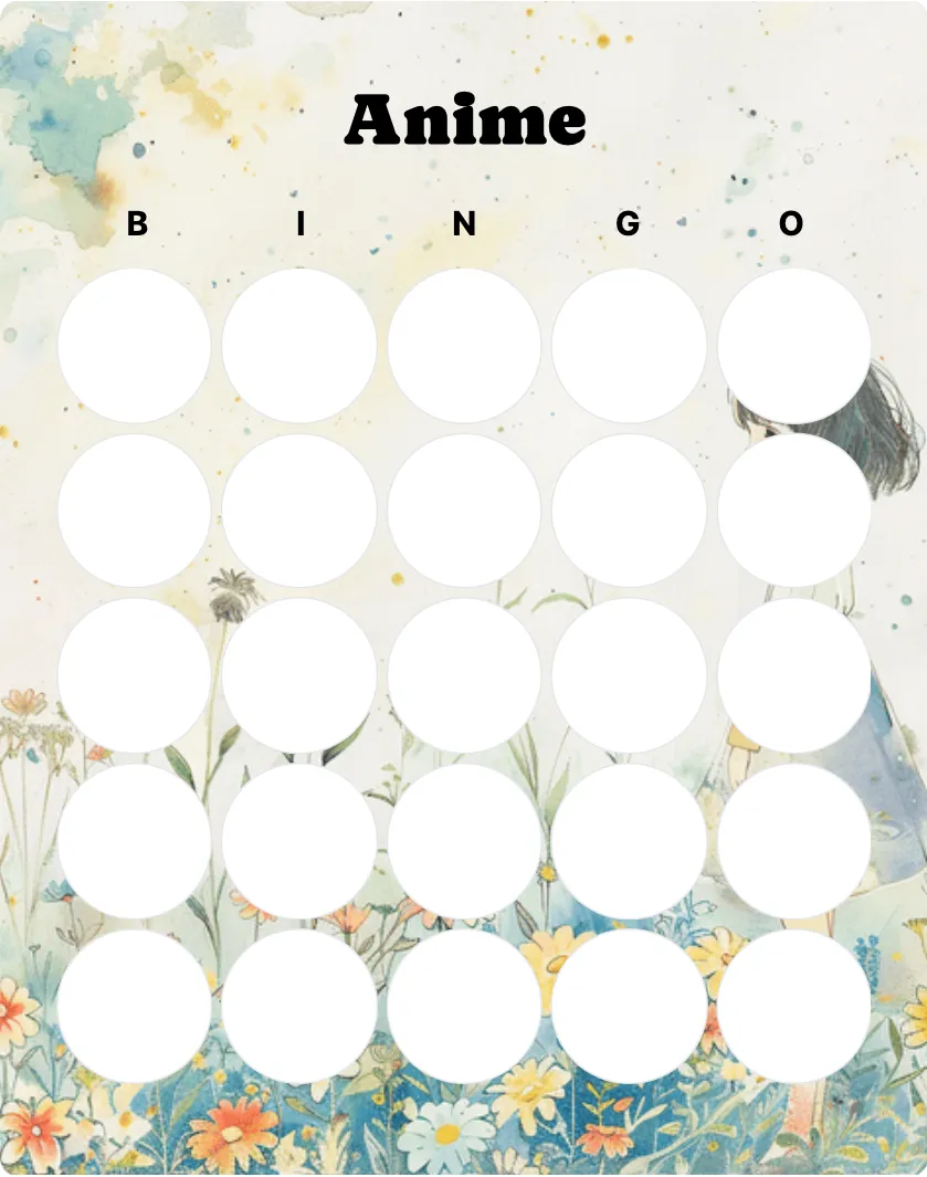 Anime bingo card template