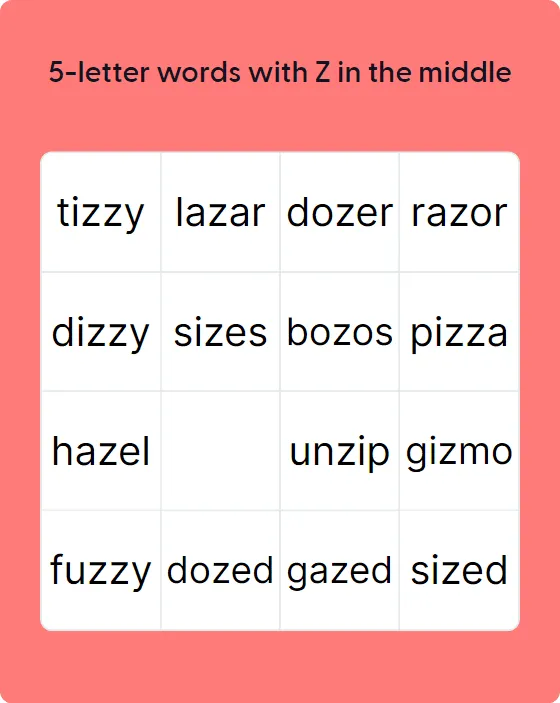 5-letter words with Z in the middle