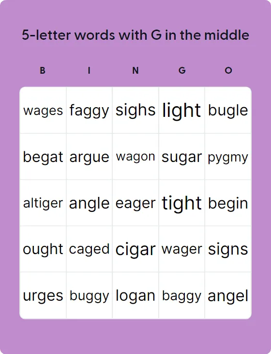 5-letter words with G in the middle 5-letter words with G in the middle