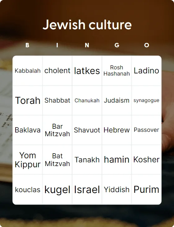 Jewish culture bingo