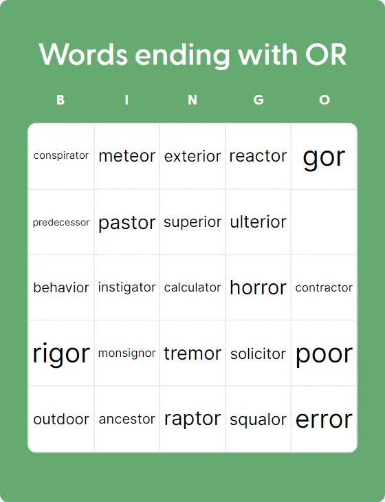 Words ending with OR Words ending with OR