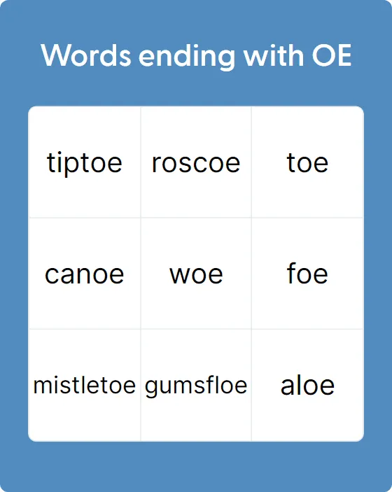 Words ending with OE