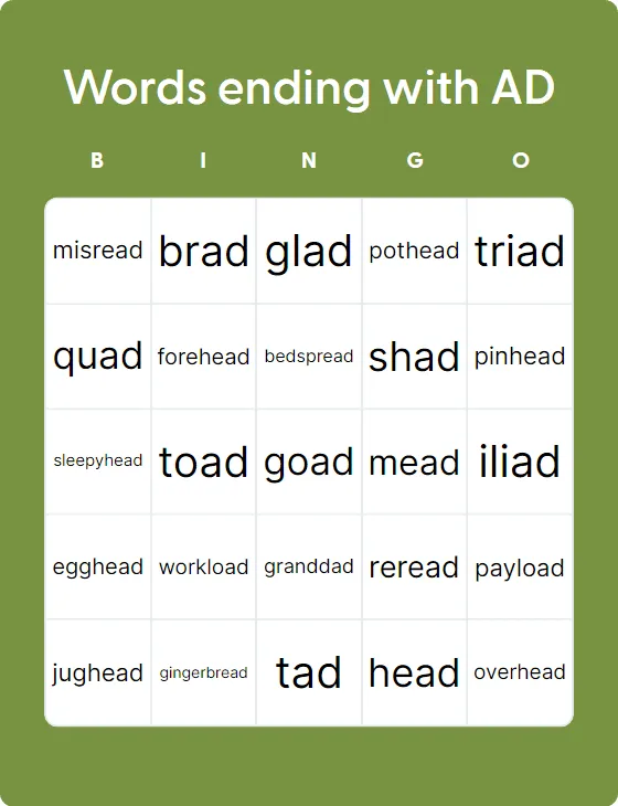 Words ending with AD Words ending with AD