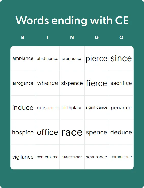 Words ending with CE