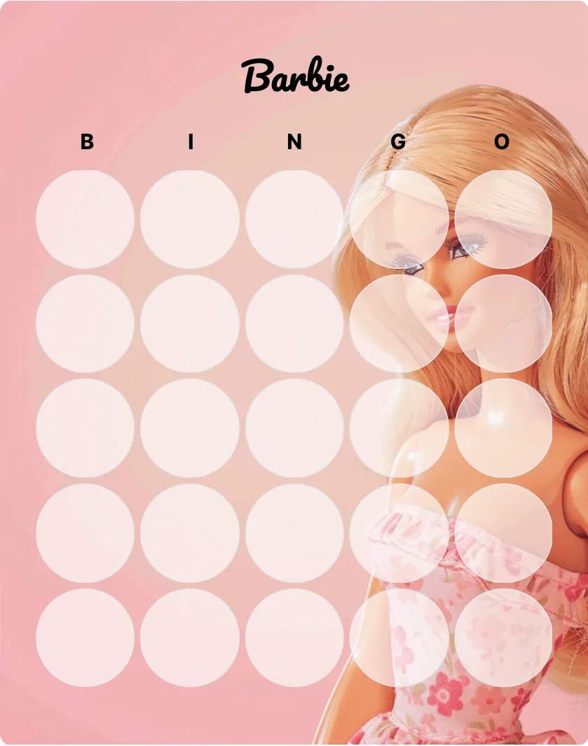 Barbie blank bingo card template