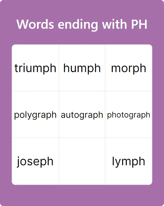 Words Ending With PH - Bingo Card Creator