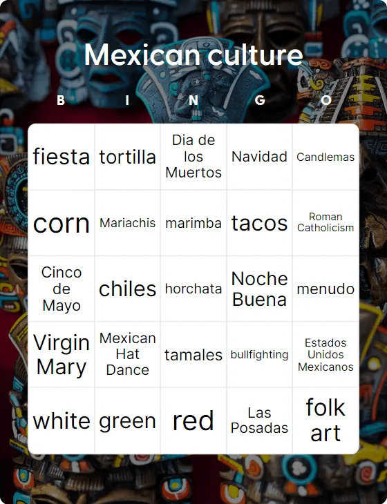 Mexican culture bingo