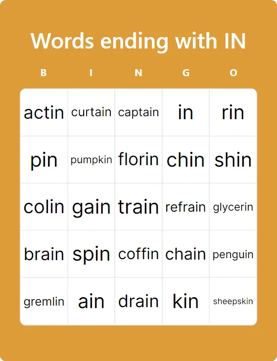 Words ending with IN