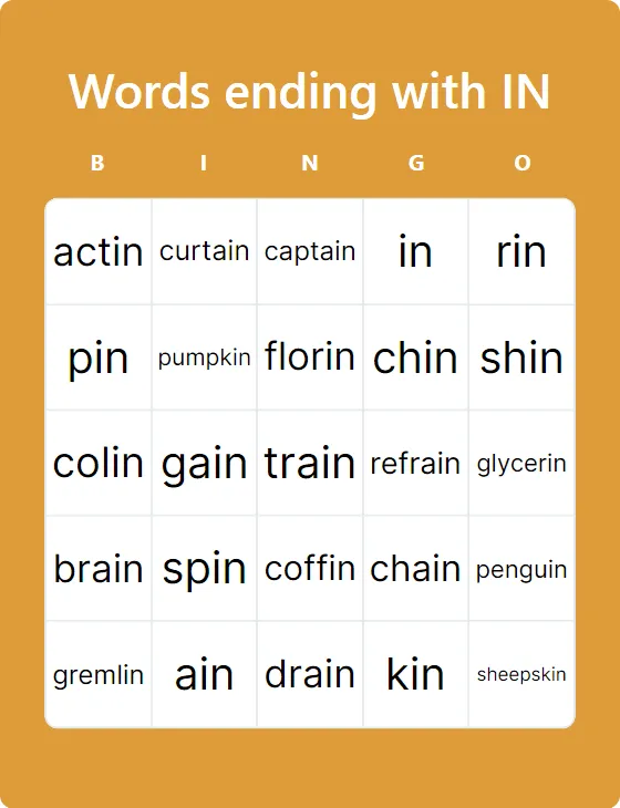 Words ending with IN Words ending with IN