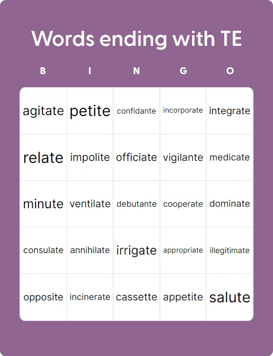 Words ending with TE Words ending with TE