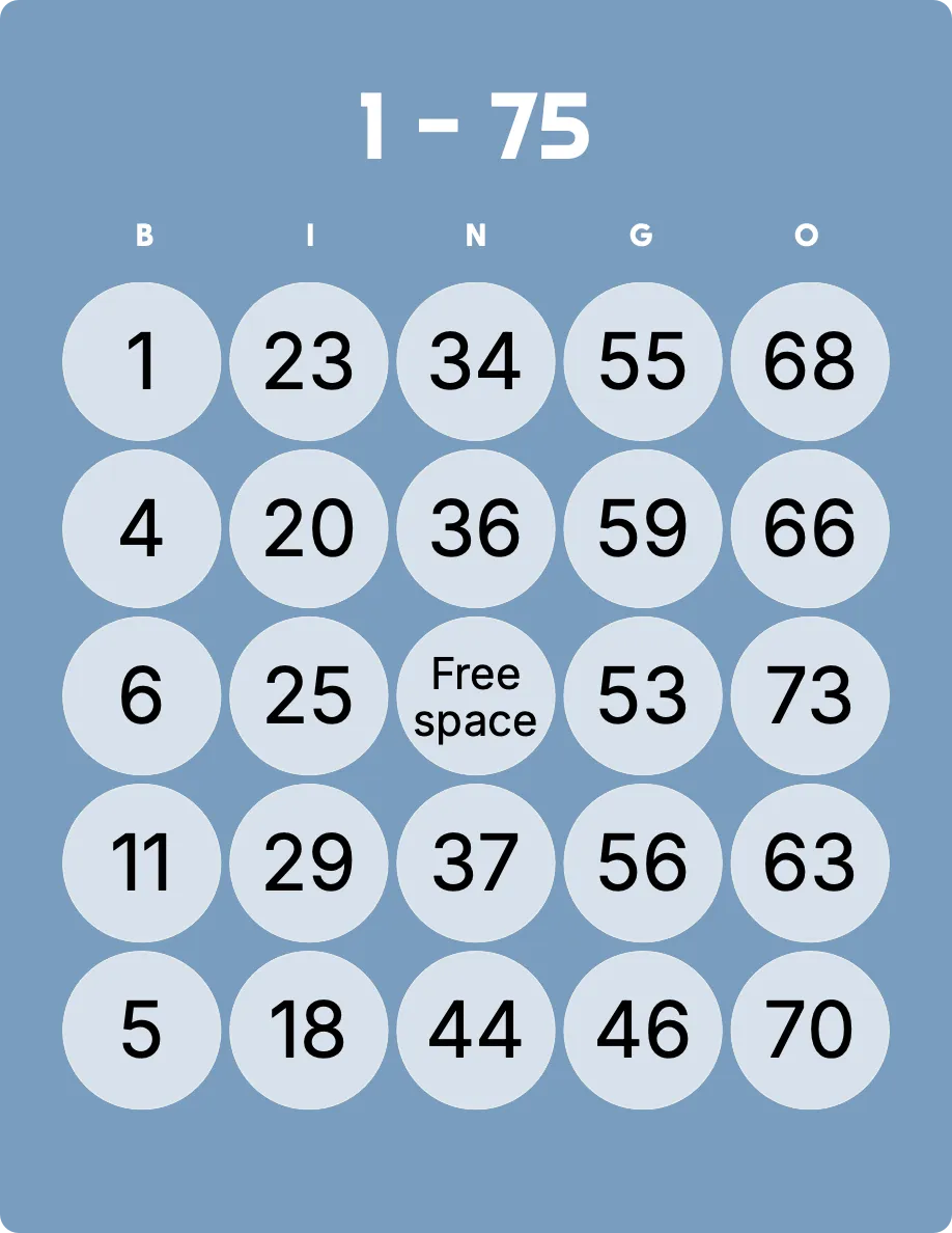 1 – 75 bingo card template