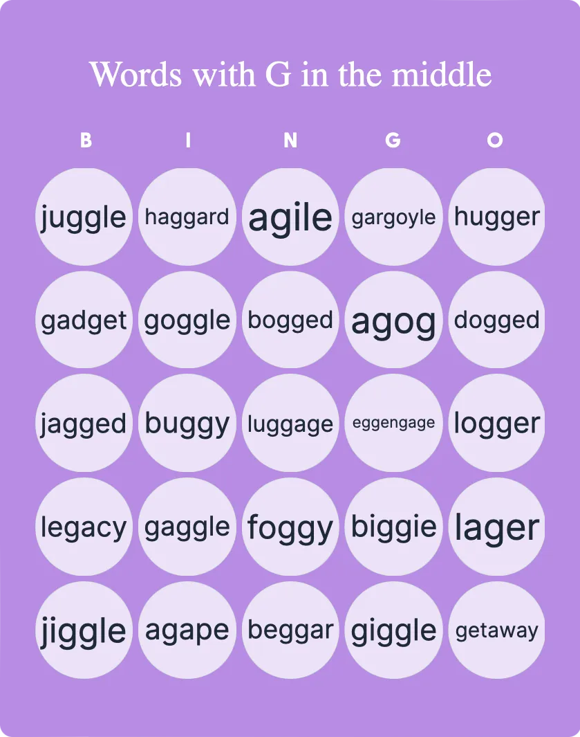 Words with G in the middle