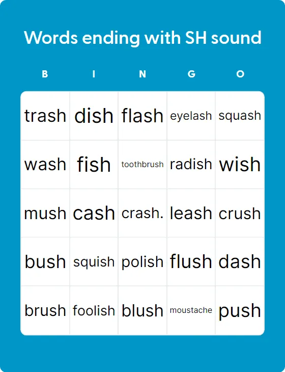 Words ending with SH sound Words ending with SH sound