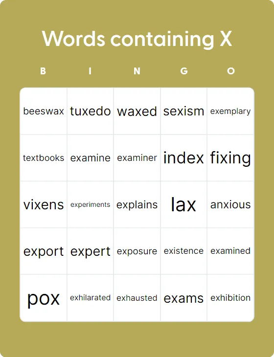 Words containing X