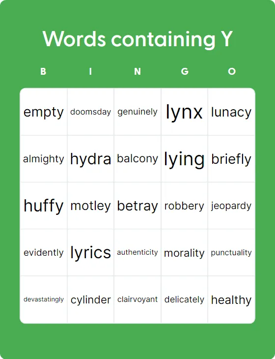 Words containing Y