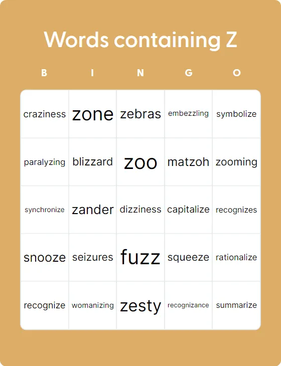Words containing Z