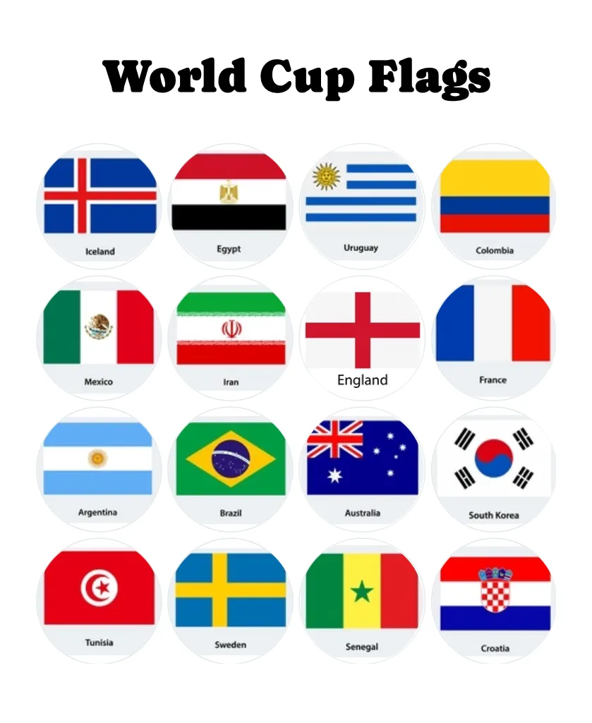 World Cup Flags bingo card template