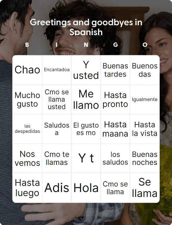 Greetings and goodbyes in Spanish bingo