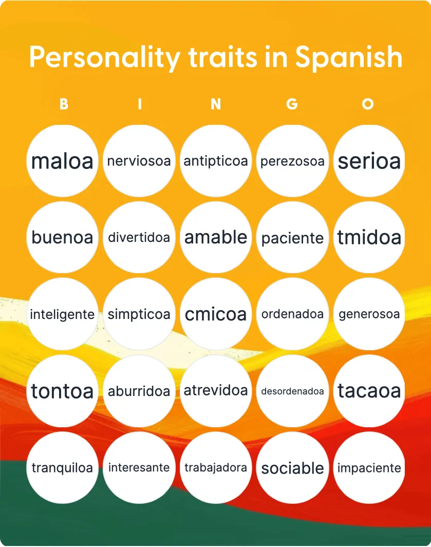 Personality traits in Spanish bingo