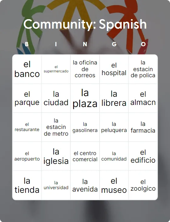 Community: Spanish bingo card template