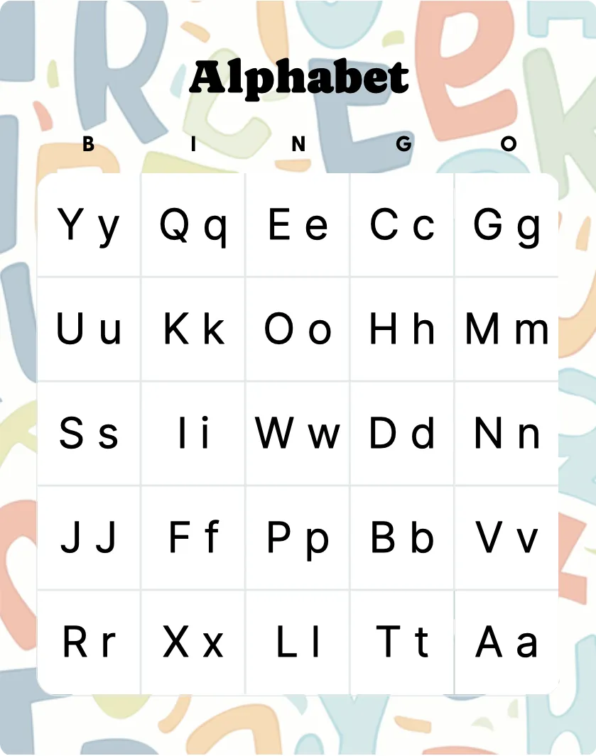 Alphabet bingo card template